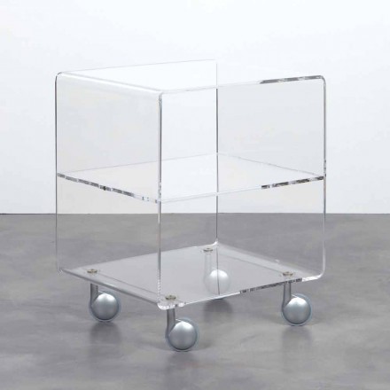 Vielzweckwagen in transparentem Methacrylat 4 Fächer und Räder Rob Viadurini