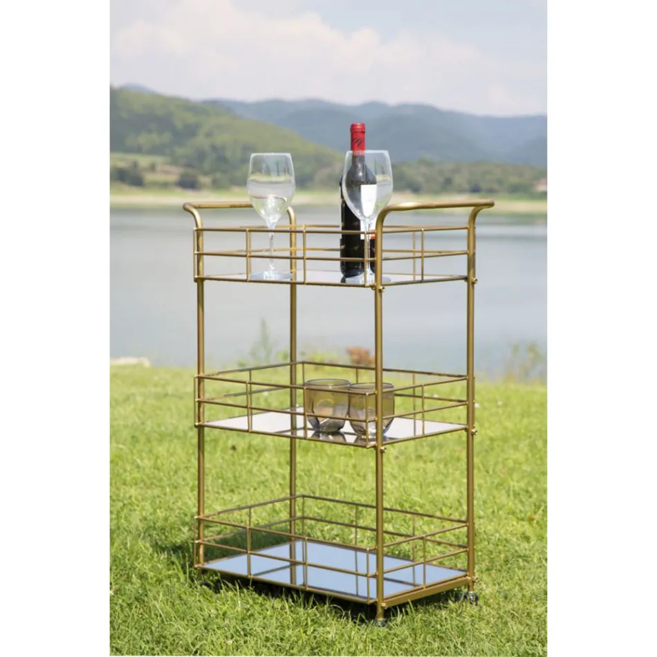 Servierwagen mit Eisenstruktur Gold-Finish - Viviana Viadurini