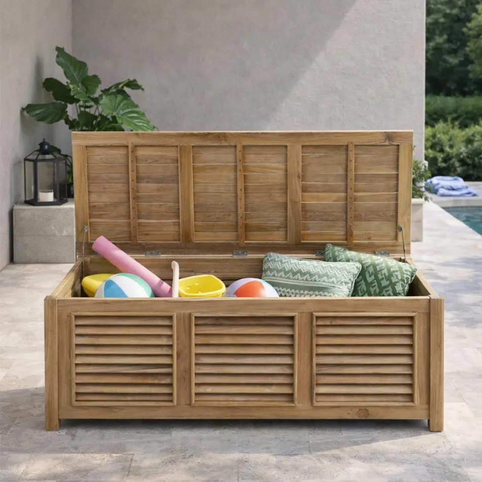 Gartentruhe aus natürlichem Teakholz - Hide Viadurini