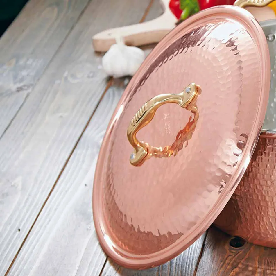 Mittelgroße Stielkasserolle aus verzinntem Kupfer mit runder Hand mit 2 Griffen 24 cm - Gianfranco Viadurini