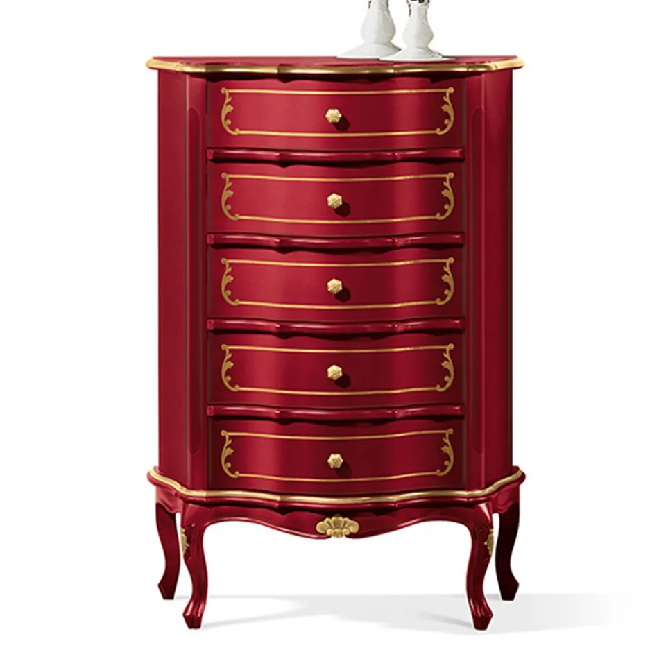 Schlafzimmerkommode mit 5 klassischen Holzschubladen Made in Italy - Leonor Viadurini