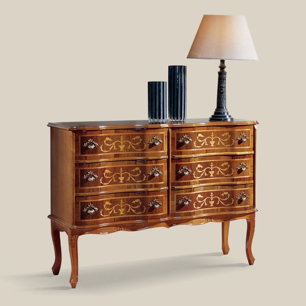 Kommode im klassischen stil aus holz mit 6 schubladen made in italy - elegant