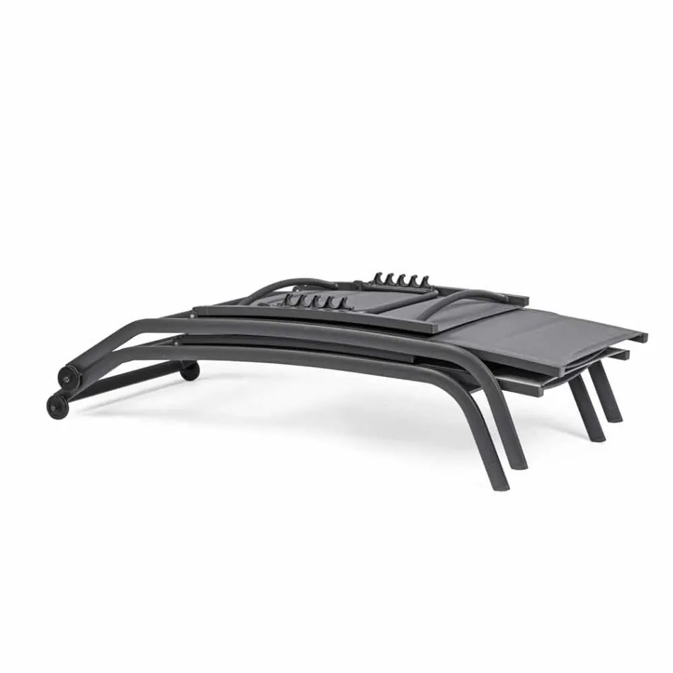 Outdoor Chaise Longue aus Textilene und Aluminium mit Rädern, 4 Stück - Babilonia Viadurini