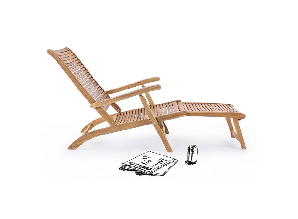 Liegende Design-Chaiselongue für den Außenbereich aus Naturholz – Roxen Viadurini