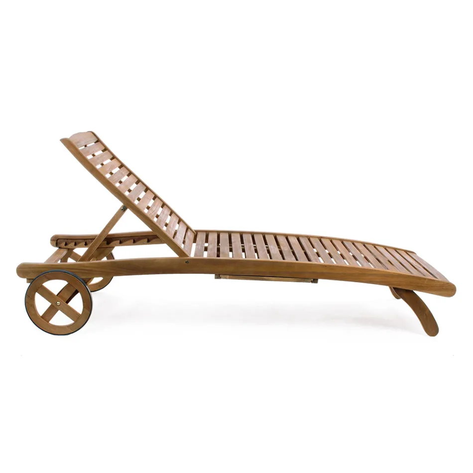 Garten-Chaiselongue aus Holz mit Designrädern für den Außenbereich – Roxen Viadurini