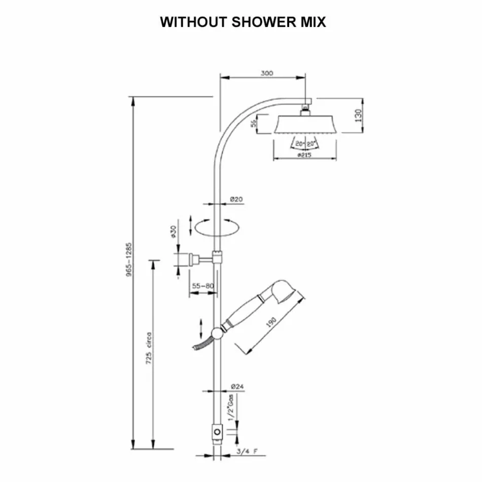 Klassische Messing-Duschsäule mit rundem Duschkopf Made in Italy - Yari Viadurini