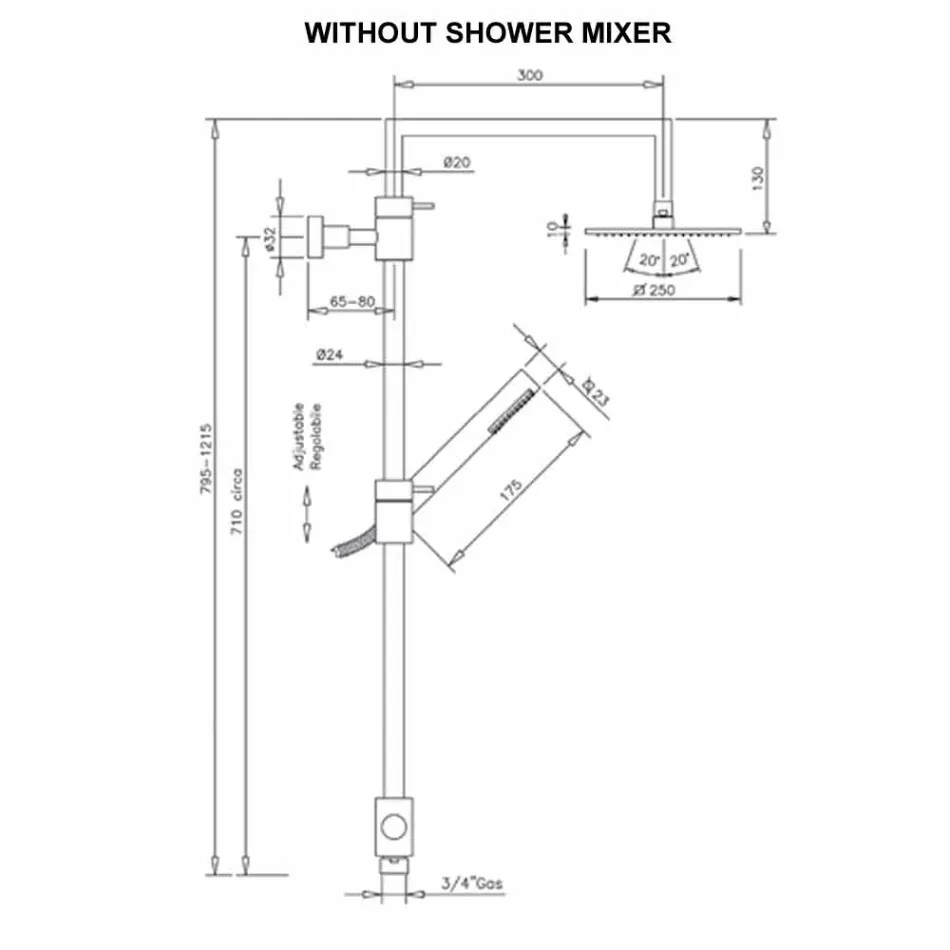 Messing-Duschsäule mit quadratischem Stahl-Duschkopf Made in Italy - Lipari Viadurini