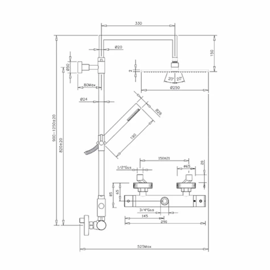 Messing-Duschsäule mit rundem ultradünnen Duschkopf Made in Italy - Merio Viadurini