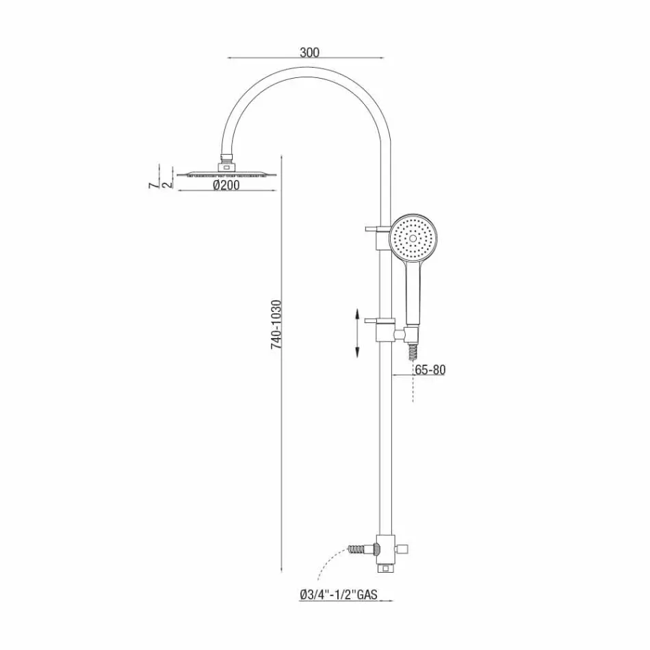 Teleskop-Duschsäule aus Messing mit rundem Duschkopf Made in Italy - Lenio Viadurini
