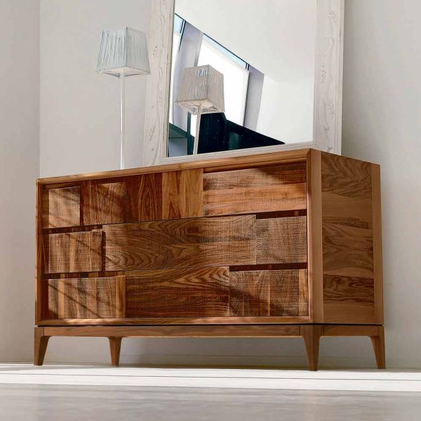 Kommode mit 3 schubladen, massives nussholz, modernes design, nino