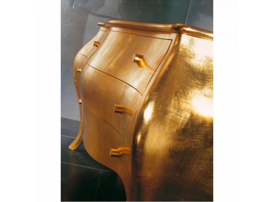 Kommode 3 Schubladen in massivem Gold Holz Design, hergestellt in Italien, Giotto Viadurini