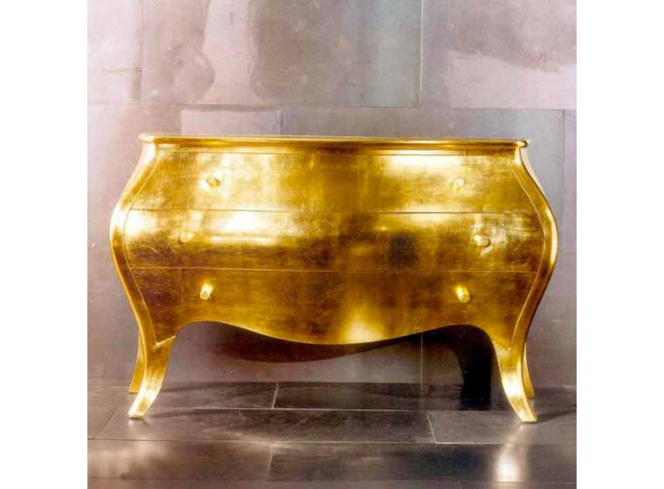 Kommode 3 Schubladen in massivem Gold Holz Design, hergestellt in Italien, Giotto Viadurini