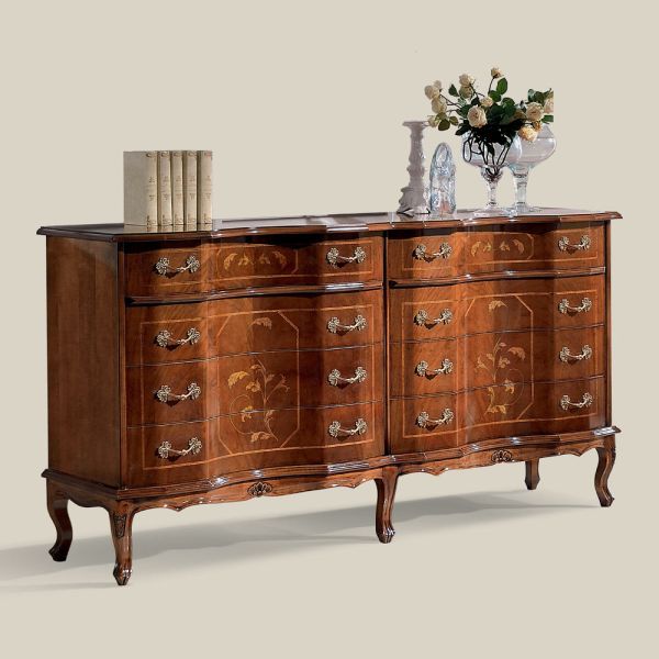 Klassische kommode mit 8 schubladen aus bassano nussbaumholz made in italy - luxus