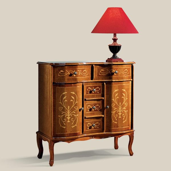 Kommode im klassischen stil aus holz 2 türen und 5 schubladen made in italy - luxus