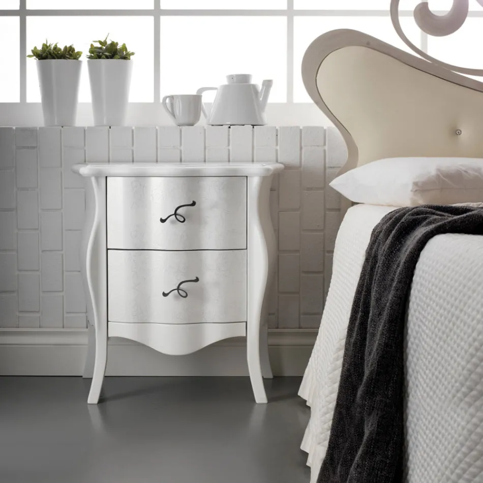 Nachttisch mit 2 Schubladen aus Lindenholz-Tischlerplatte, hergestellt in Italien – Babaevo Viadurini