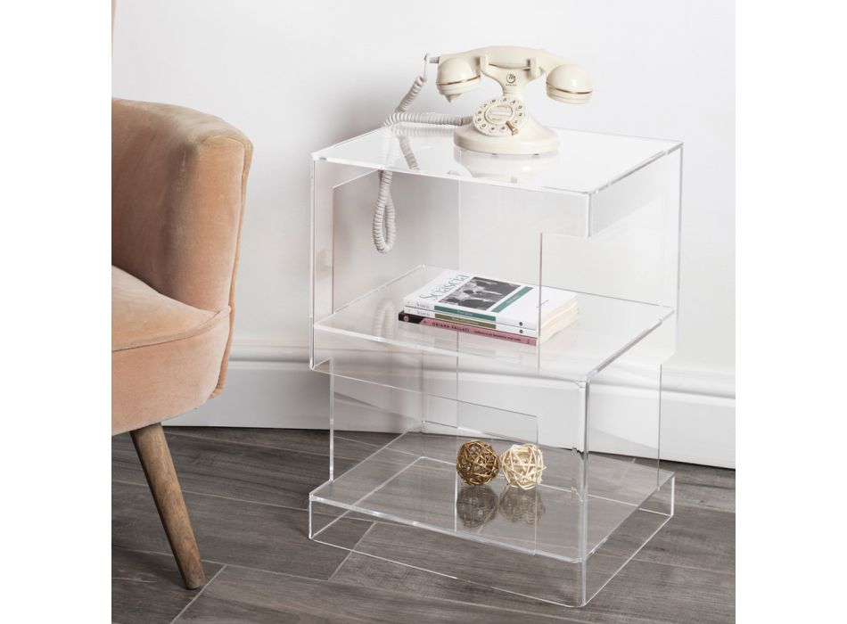 Moderner Nachttisch aus transparentem Acryl-Kristall-Design mit Ablage - Icaria Viadurini