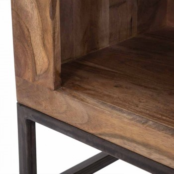 Designer Nachttisch mit Schublade aus Akazienholz und Eisen - Dionne
