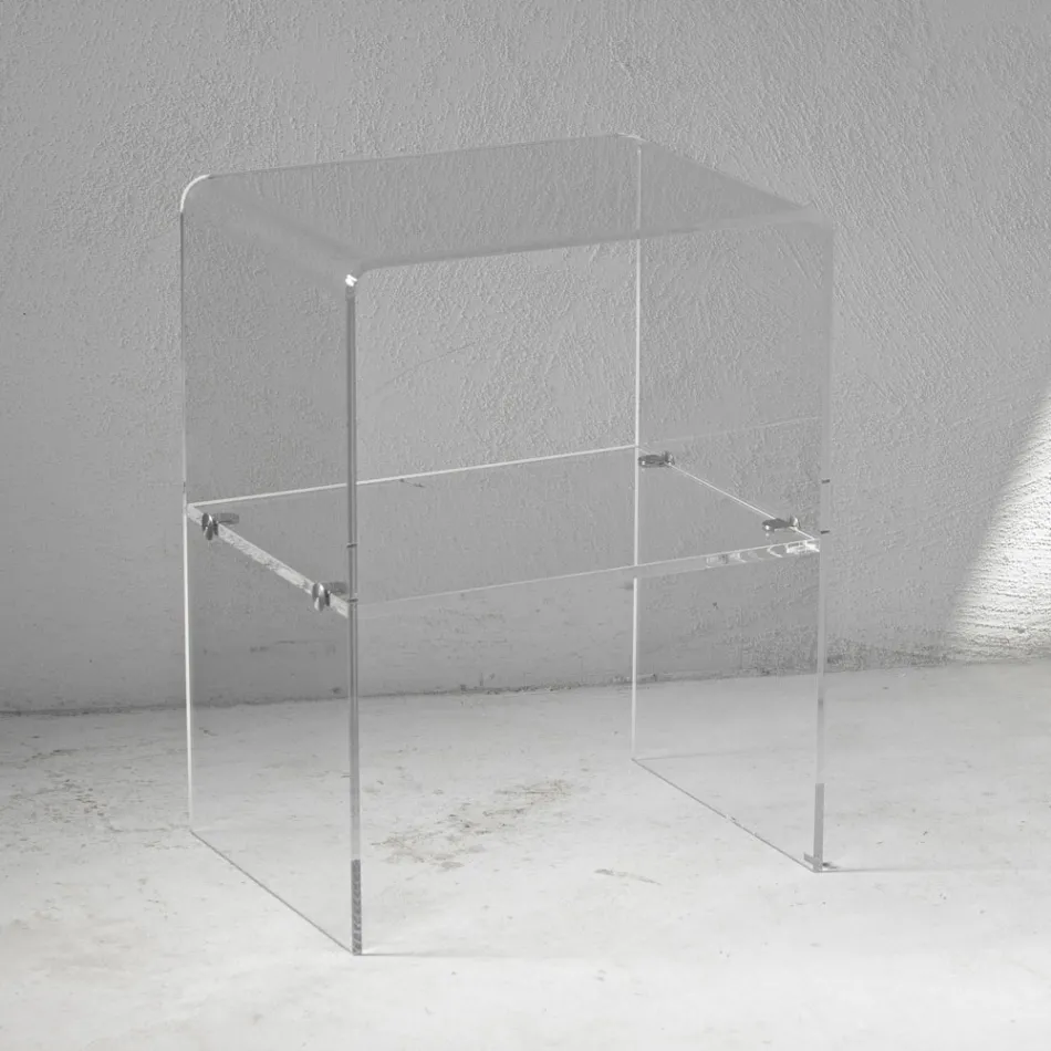 Nachttisch aus transparentem Acrylkristall mit Designregal - Minervo Viadurini