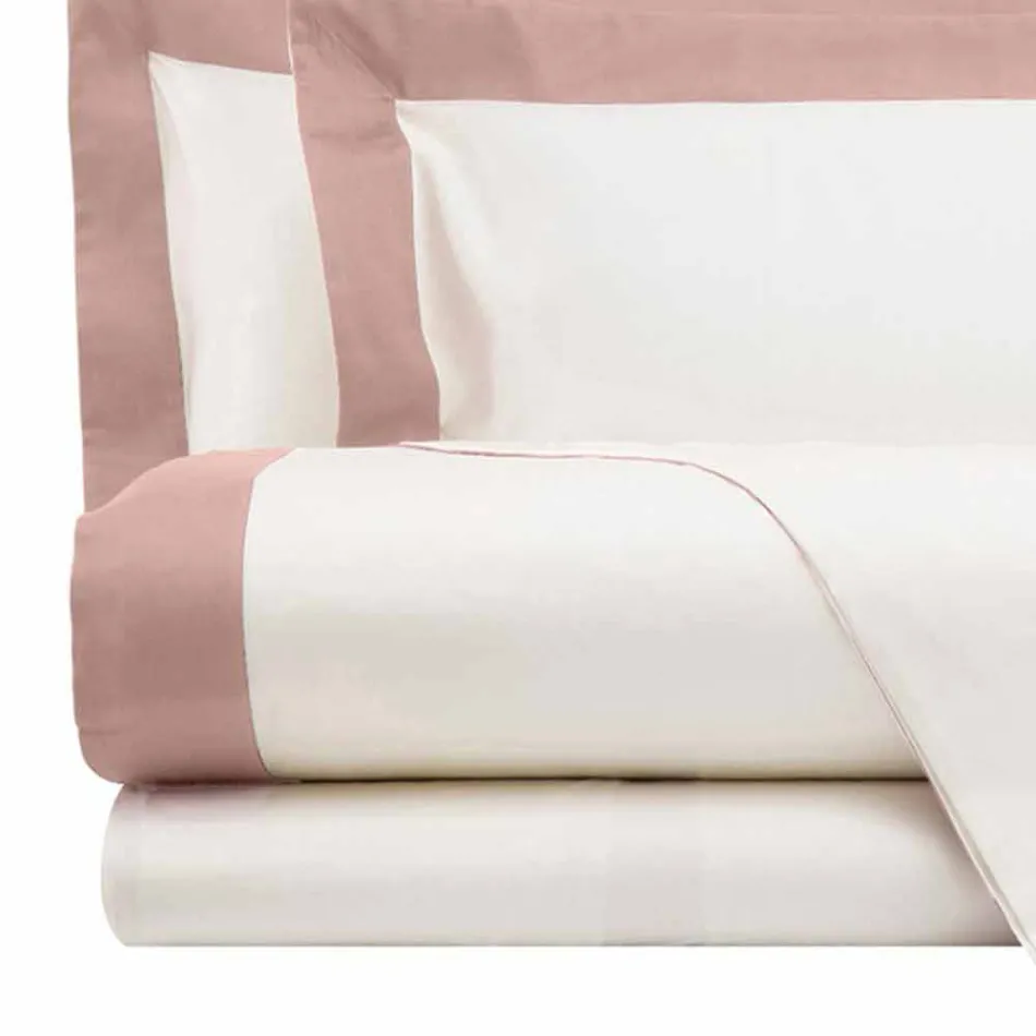 Satin Sheet Set für Doppelbett mit farbigen Kanten - Hyazinthe Viadurini