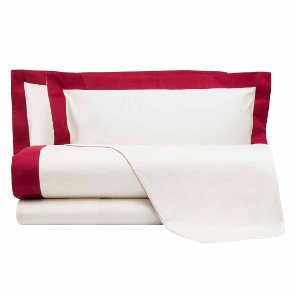 Satin sheet set für doppelbett mit farbigen kanten - hyazinthe