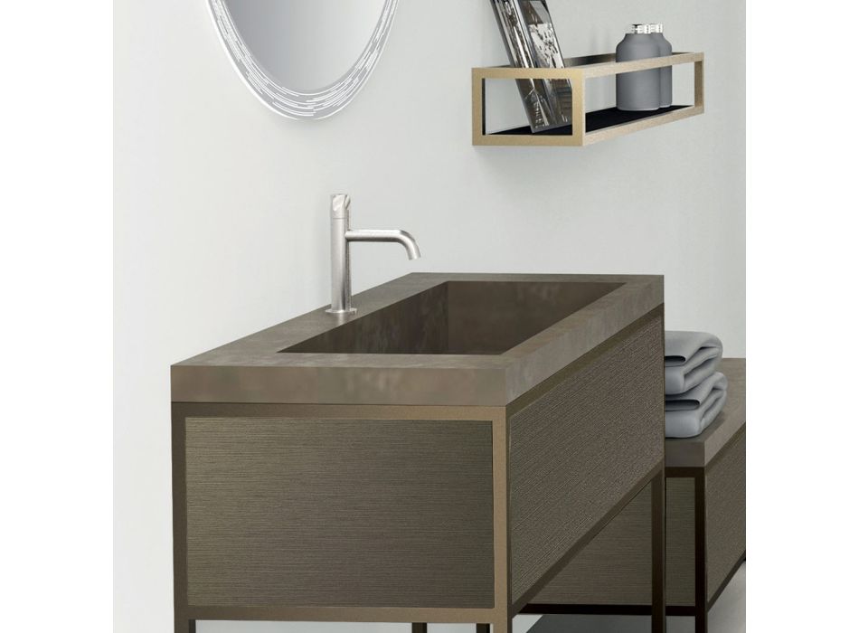 Zusammensetzung 5 freistehende Badezimmermöbel aus Metall, Ecolegno und Luxussteinzeug - Cizco Viadurini