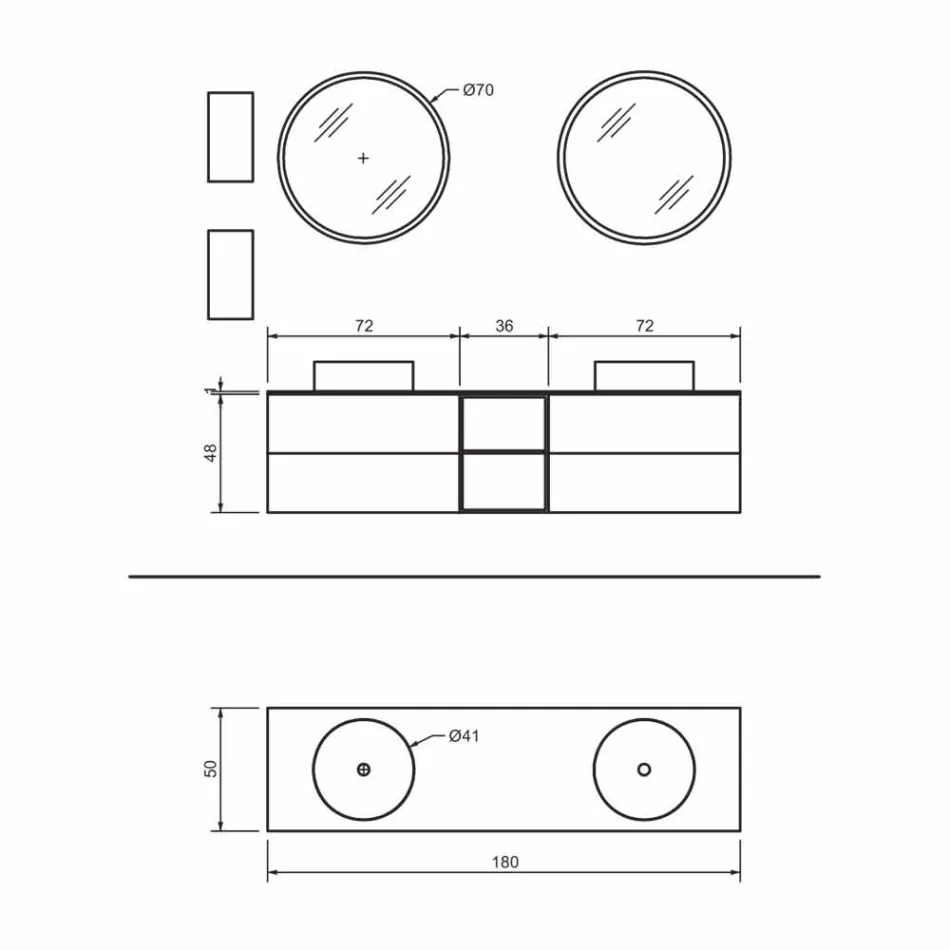 Zusammensetzung 5 Hängende Badezimmermöbel mit Doppelwaschbecken Made in Italy - Renga Viadurini
