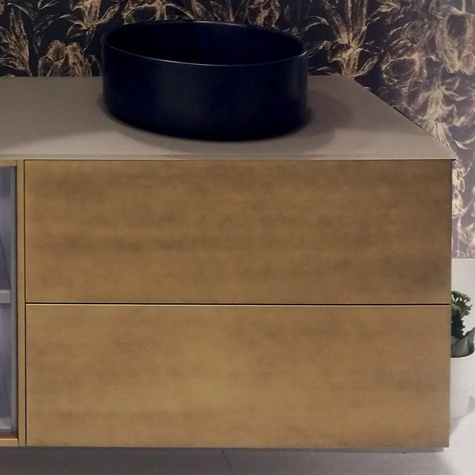 Zusammensetzung 5 Hängende Badezimmermöbel aus Holz und Kristall Made in Italy - Renga Viadurini