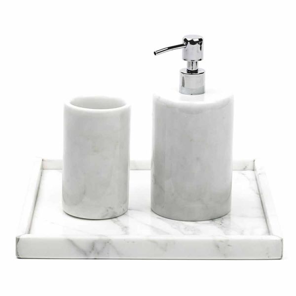 Zusammensetzung badezimmerzubehör aus weißem carrara-marmor made in italy - tuono