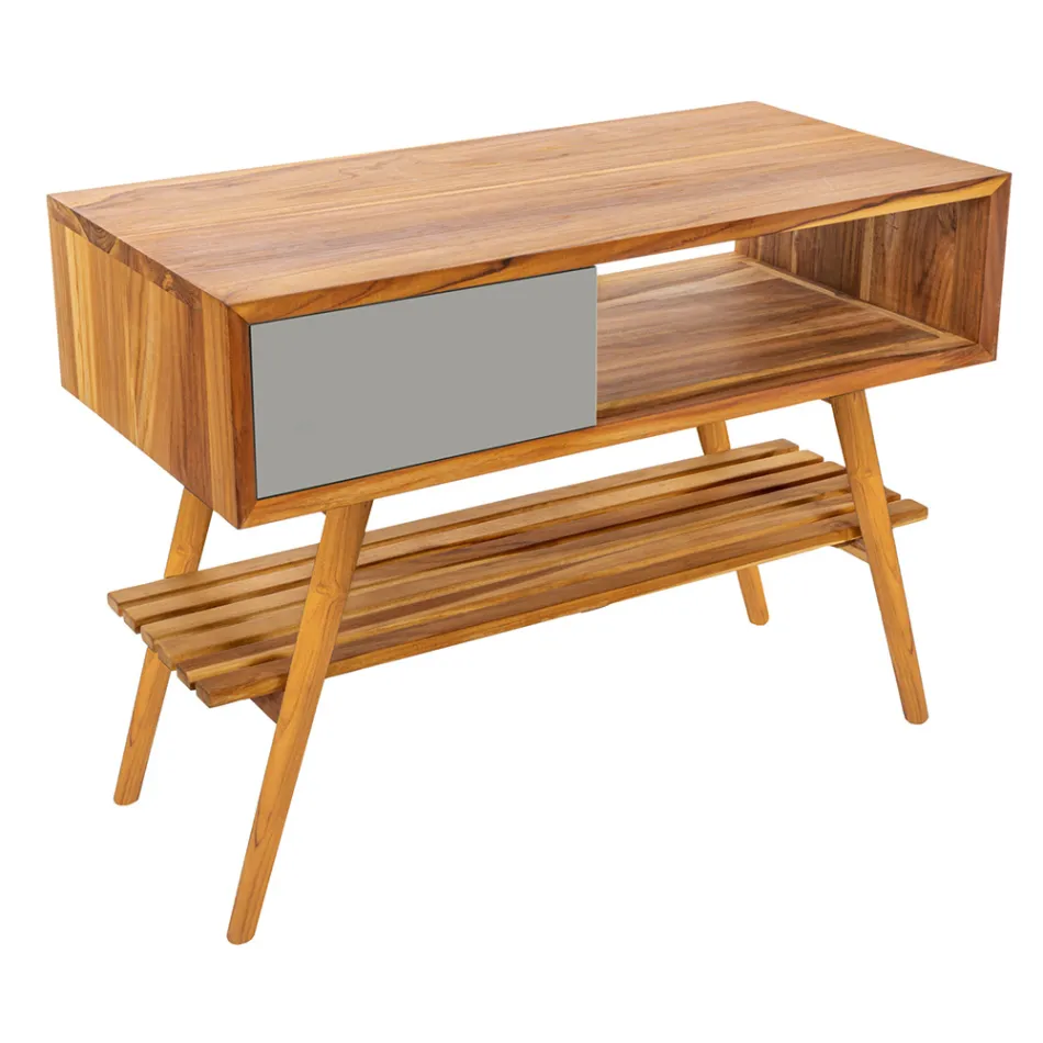 Graue Badezimmermöbel-Komposition mit Spiegel und Unterschrank - Sylviane Viadurini