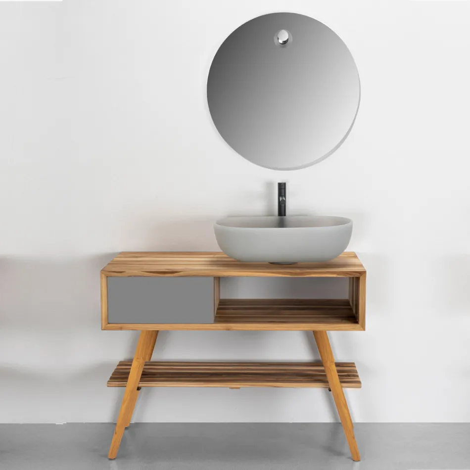 Graue Badezimmermöbel-Komposition mit Spiegel und Unterschrank - Sylviane Viadurini