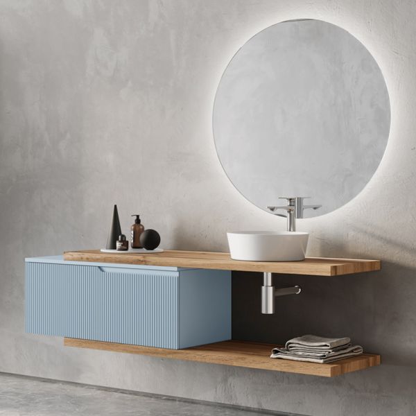 Badezimmer-waschtisch mit spiegel in tiffany-blau und eiche, hergestellt in italien – ermes
