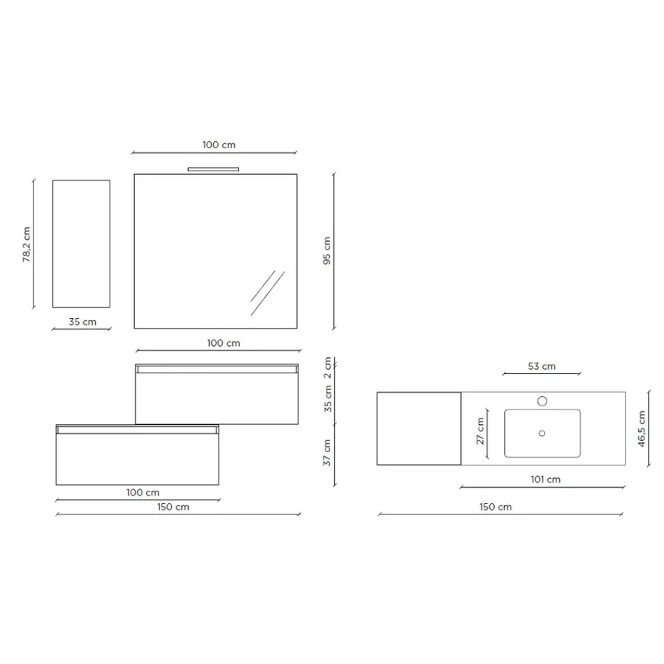 Badezimmerkomposition komplett mit Waschbecken, kratzfestem Sockel und Spiegel, hergestellt in Italien – Dream Viadurini