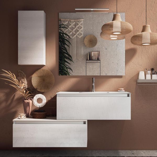 Komplettes badezimmer-set mit waschbecken, kratzfestem unterschrank und spiegel, hergestellt in italien – traum