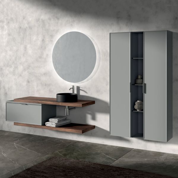 Badezimmer-kombination bestehend aus 1 unterschrank mit 1 schublade, waschbecken und 2 säulen - orione