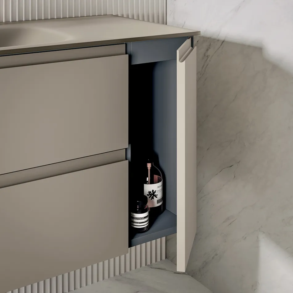 Badezimmer-Kombination inklusive Unterschrank mit 2 Schubladen und 1 Tür - Titan Viadurini