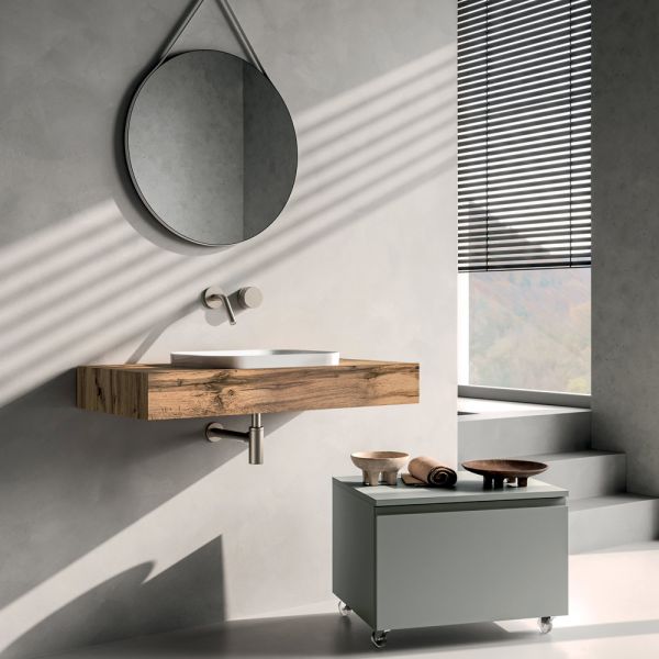 Badezimmer-kombination inklusive unterschrank mit rollen, waschbecken und spiegel - titan