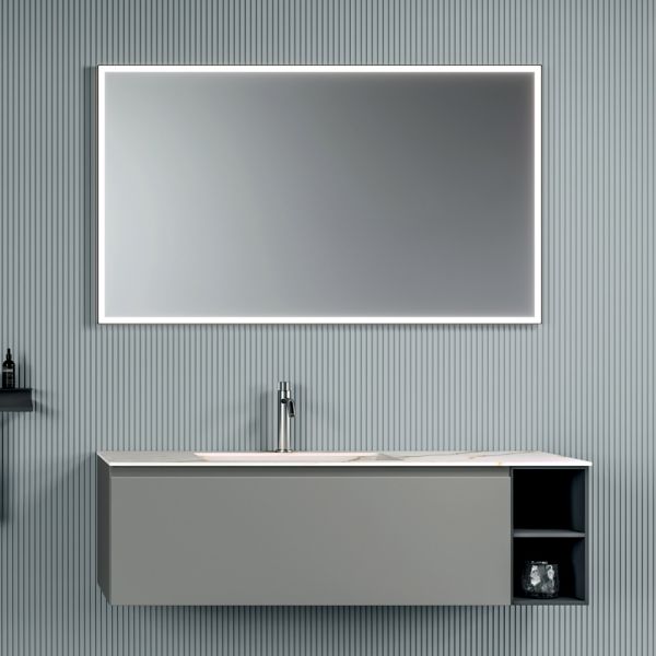 Badezimmer-kombination mit 1 unterschrank mit 1 schublade und offenem fach sowie spiegel - titan