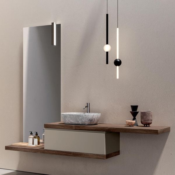 Badezimmer-kombination mit 1 schublade, 2 eichenregalen, waschbecken und spiegel - titan