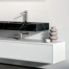 Badezimmer-Kombination mit 1 weißer Schublade, Spiegel und Marquina HPL-Regal - Velaria Viadurini