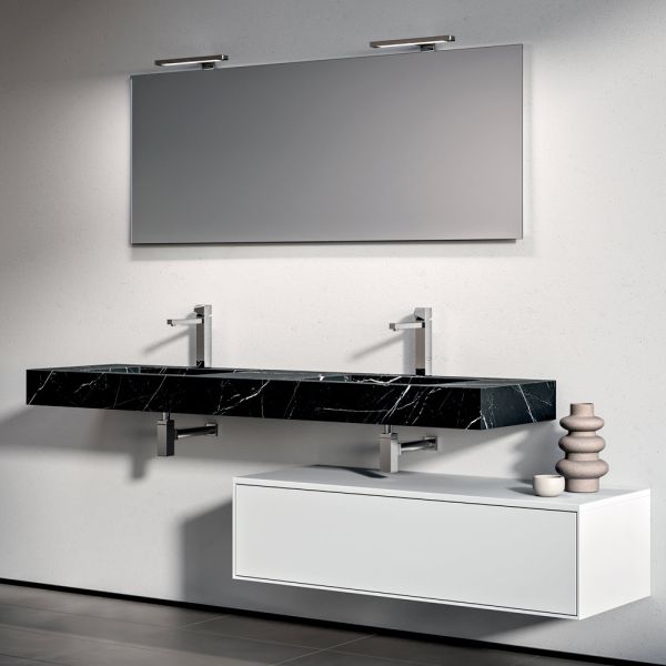 Badezimmer-kombination mit 1 weißer schublade, spiegel und marquina hpl-regal - velaria