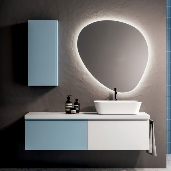 Badezimmer-kombination mit 2 unterschränken mit je 1 schublade und spiegel - titan