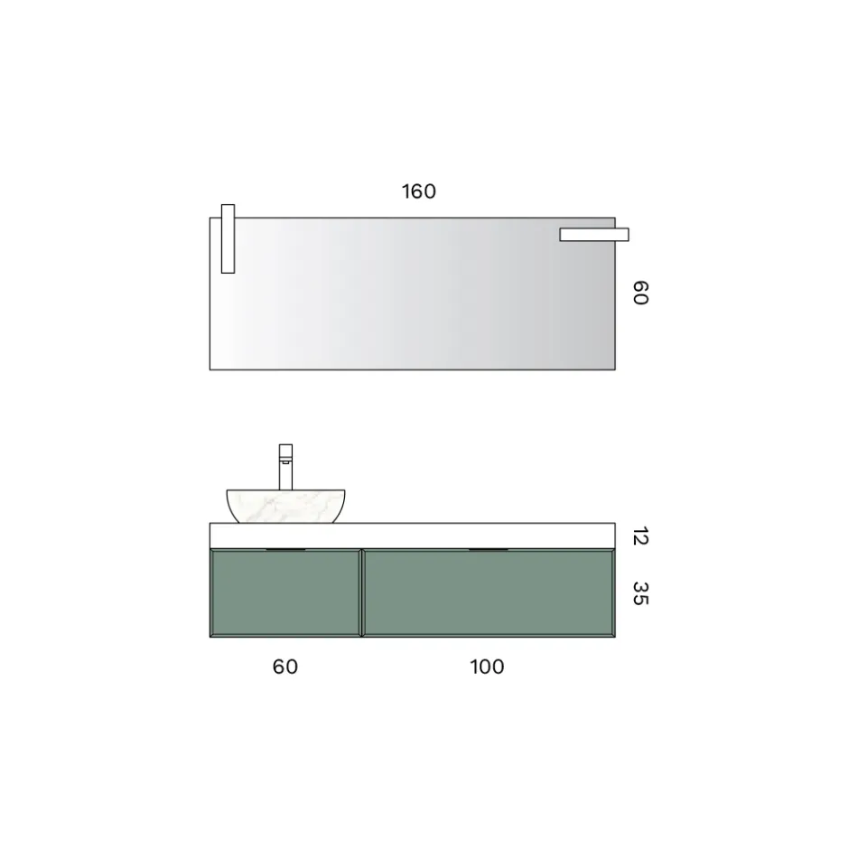 Badezimmer-Kombination mit 2 Schubladen, Calacatta-Keramikwaschbecken und Spiegel - Orione Viadurini