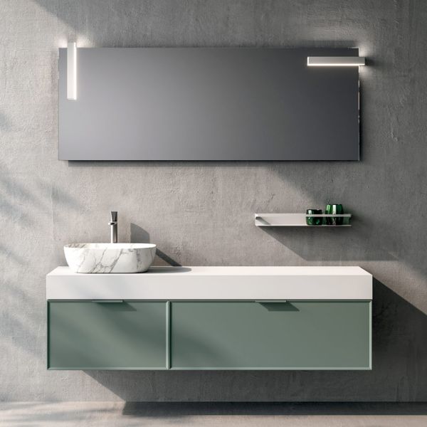 Badezimmer-kombination mit 2 schubladen, calacatta-keramikwaschbecken und spiegel - orione