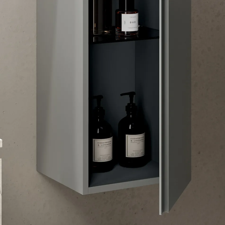 Badezimmer-Kombination mit 2 Schubladen, Wandschrank, Säule und Spiegel - Titan Viadurini