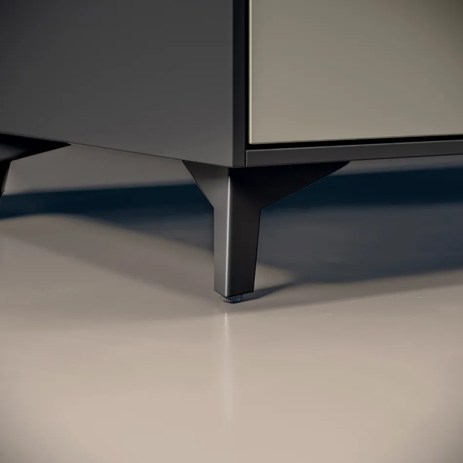 Badezimmer-Komposition mit 3 matten taubengrauen Schubladen, Spiegel und Waschbecken - Velaria Viadurini