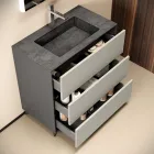 Badezimmer-Komposition mit 3 matten taubengrauen Schubladen, Spiegel und Waschbecken - Velaria Viadurini