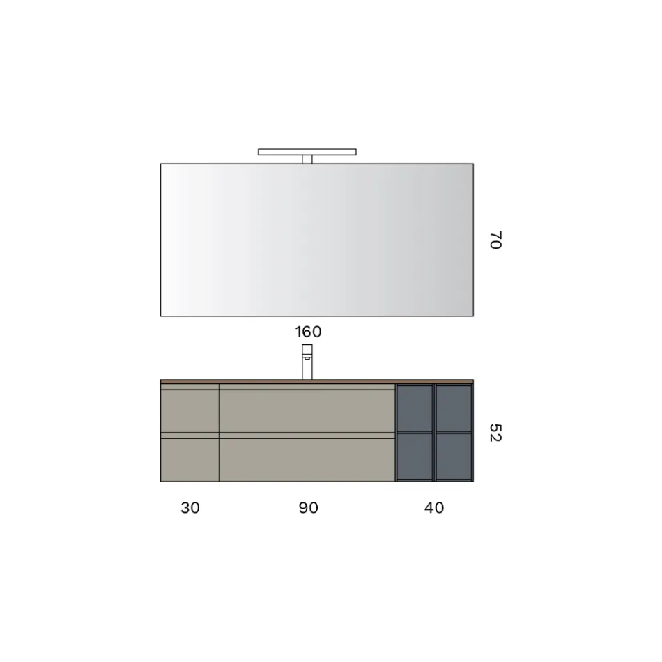 Badezimmer-Komposition mit 4 Schubladen, Waschbecken, Spiegel und offenen Regalen - Elios Viadurini