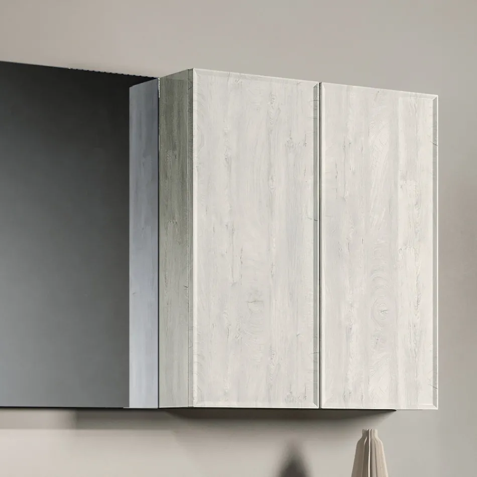 Badezimmer-Kombination mit Schubladen, Waschbecken, Spiegel und Wandschrank - Orione Viadurini