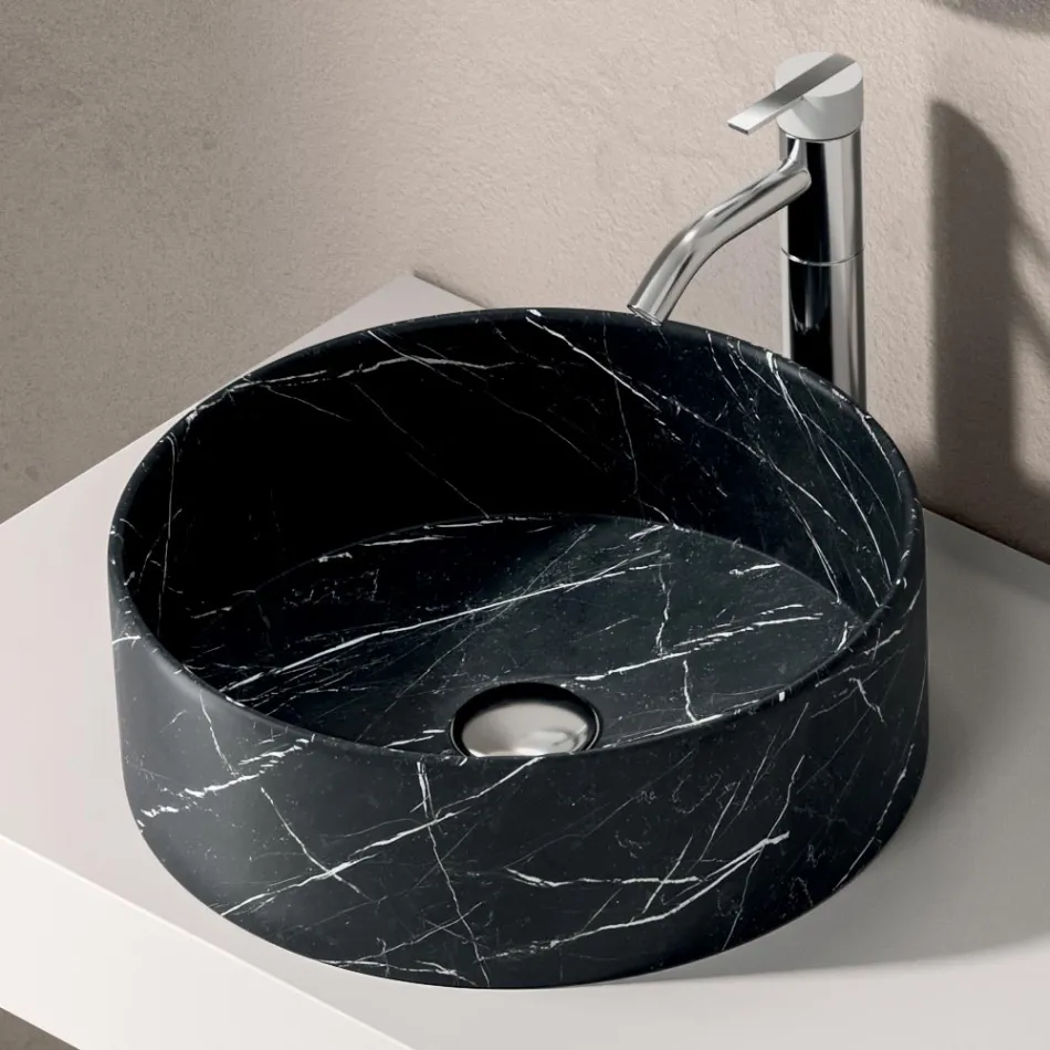 Badezimmer-Komposition mit Schublade, Waschbecken, Spiegel, Wandschrank und Regal - Elios Viadurini