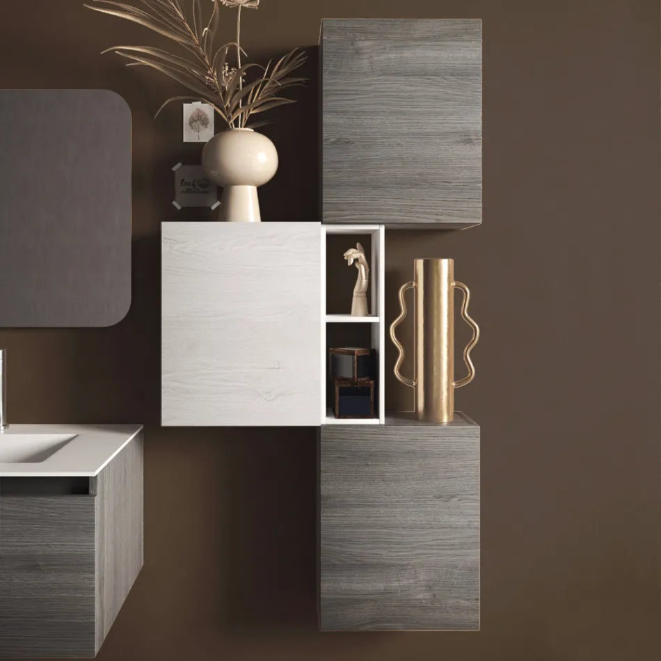 Badezimmerkomposition mit Waschbecken aus Kunstharz, hergestellt in Italien mit kratzfester Basis – Dream Viadurini